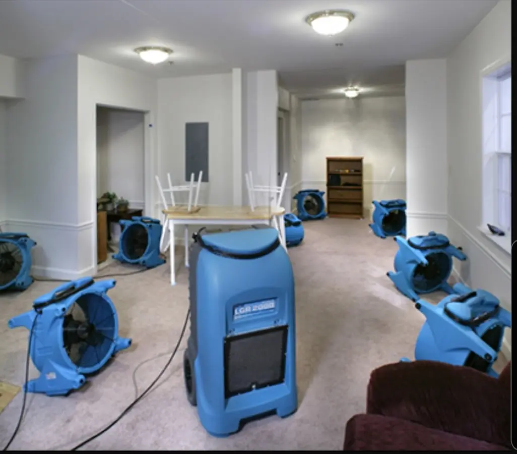 Air movers and dehumidifier setup for Water Damage Restoration in Delaware